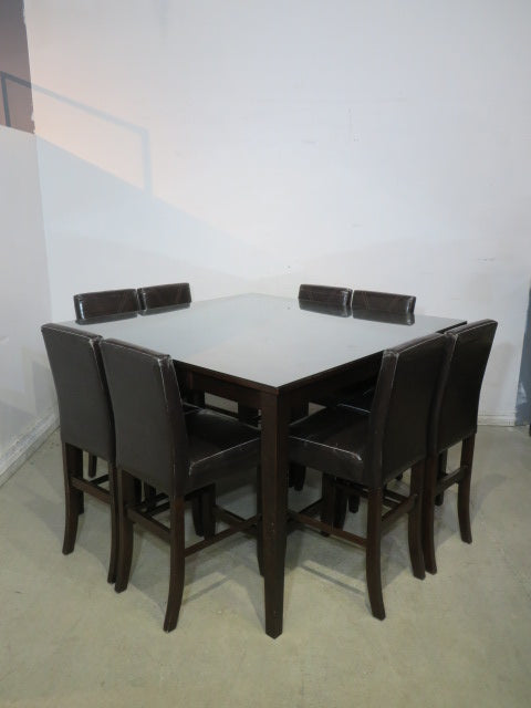 Dark Hardwood Bar Height Dining Set with 8 Chairs