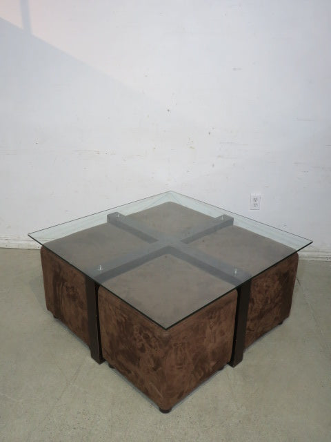 Glass Coffee Table with Bench Seating