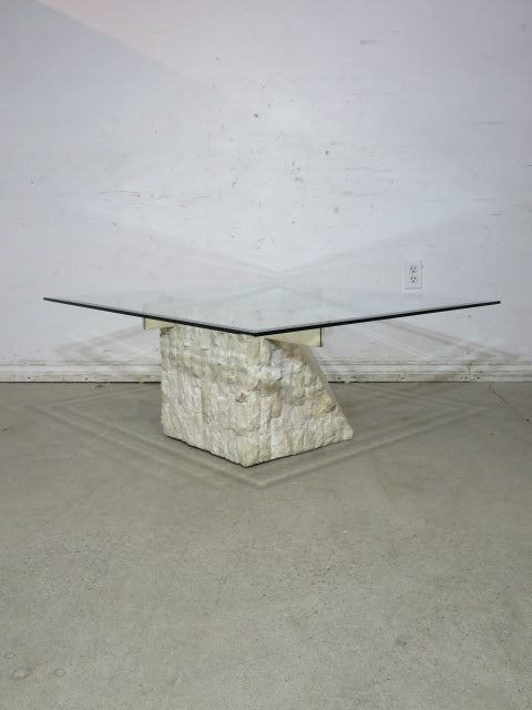 White Stone Glass Coffee Table
