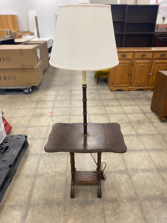 Mid Century Dark Brown Floor Lamp Side Table