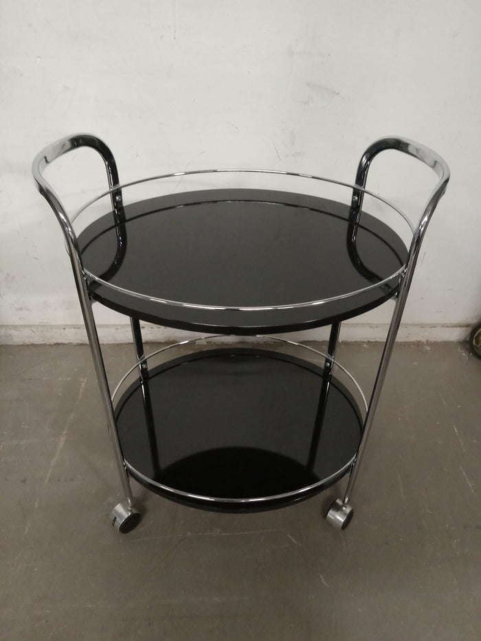 Two Tier Black and Silver Chrome Trolley Cart