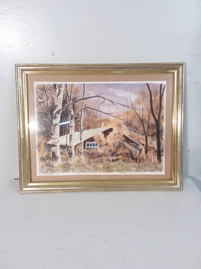 Secluded Cabin Framed Watercolor