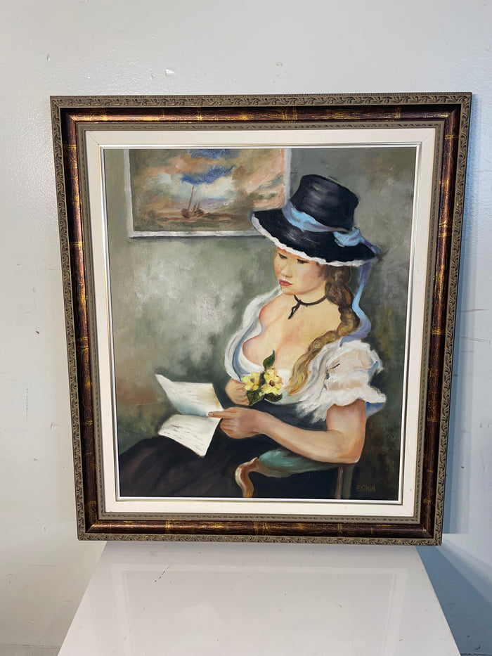 "Lady Reading Letter" Framed Art by Estrin