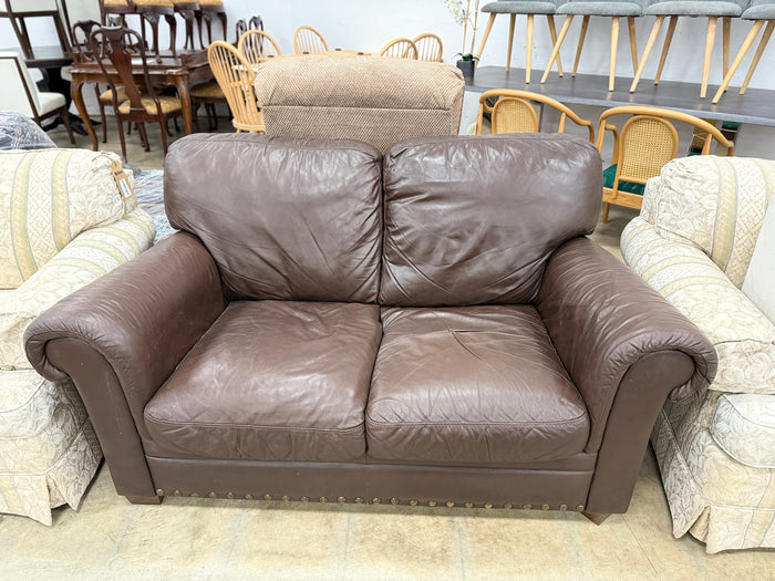 Chocolate Brown Color Faux Leather Loveseat
