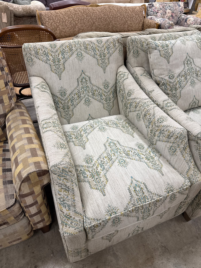 Teal and Light Green Paisley Styled Armchair