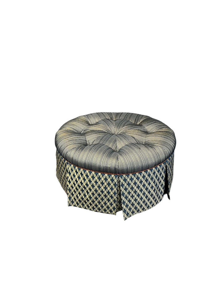 Round Tufted Ottoman- Checkered Design