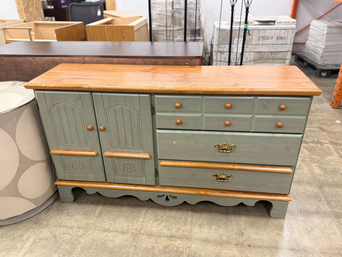 Vintage Light Green and Wood Dresser