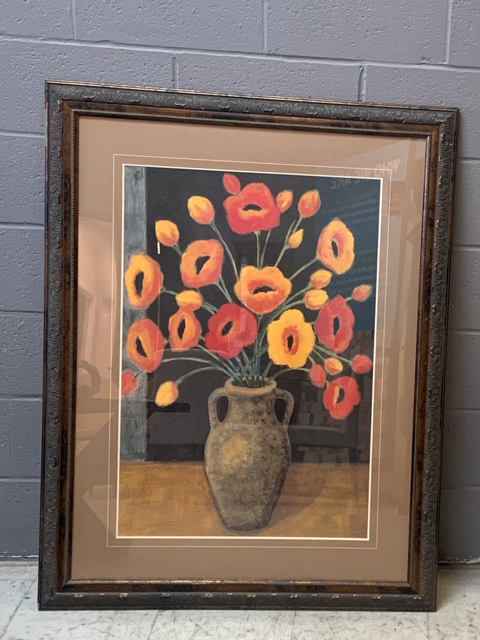 Poppy Bouquet Print in Ornate Frame