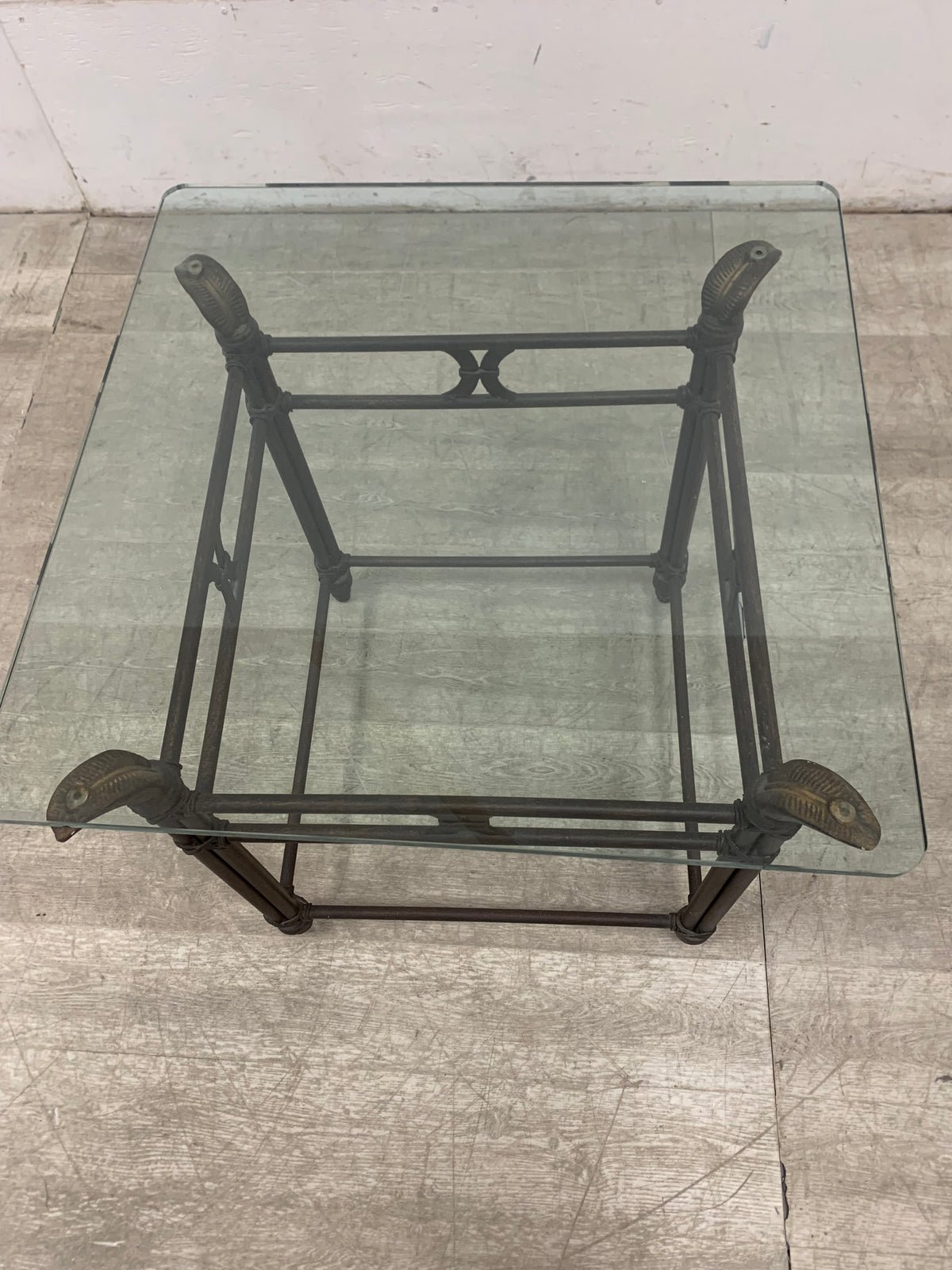 Glass Top Side Table With Metal Base