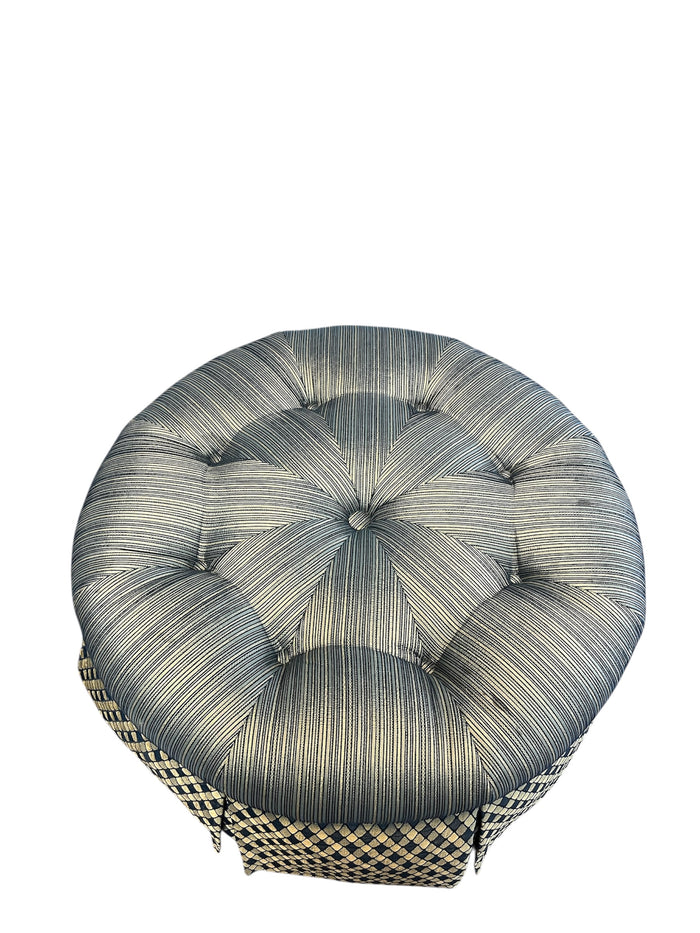 Round Tufted Ottoman- Checkered Design