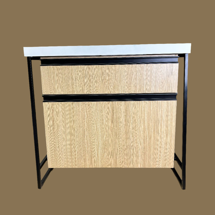 Wooden Vanity with Metal Frame & 1-H Countertop – 36-Inch W