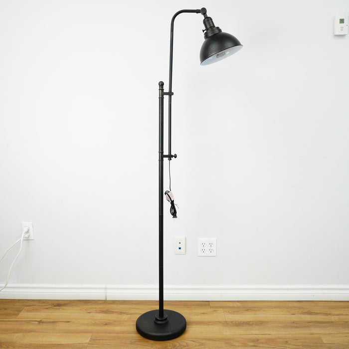 57-67" Adjustable Industrial Floor Lamp – Matte Black, Metal Dome Shade