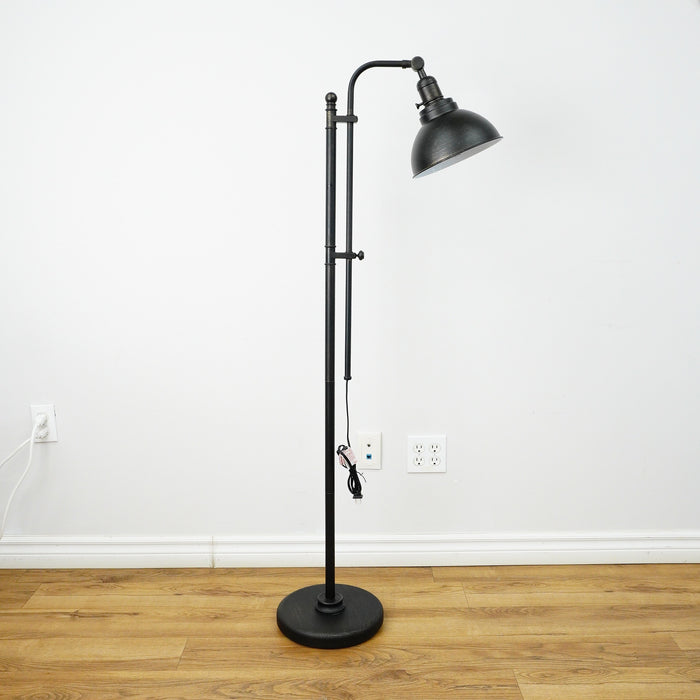 57-67" Adjustable Industrial Floor Lamp – Matte Black, Metal Dome Shade