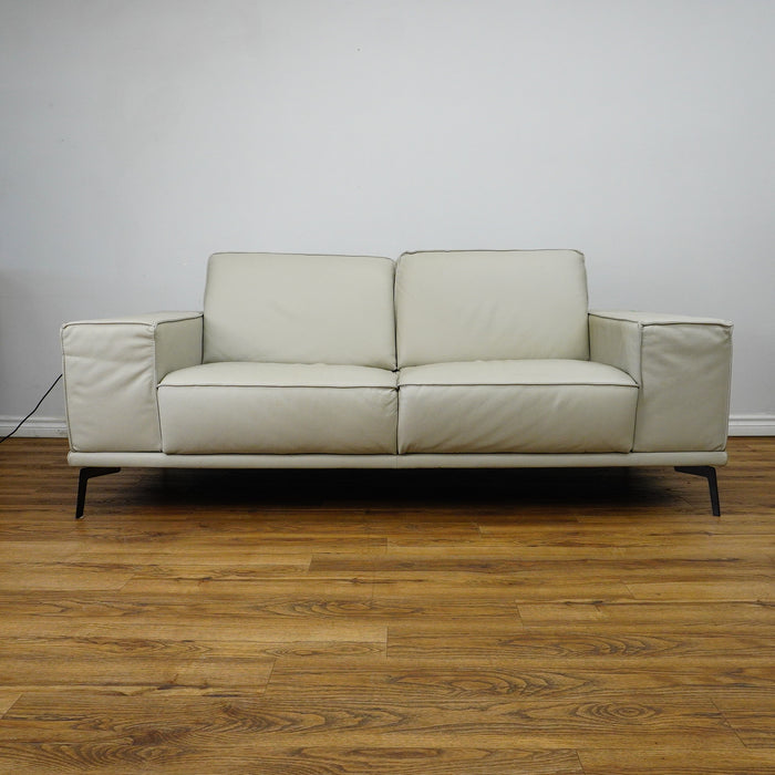 81×41×28–Inch Soft Grey Sofa – Italian Leather | Chrome Legs | 2-Seat