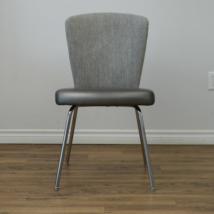 19 inch W Armless Chair in Grey Faux Leather Seat & Fabric Back
