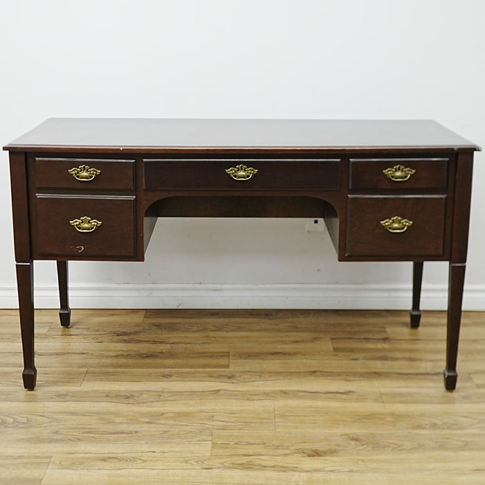 53x25x30-Inch Vintage Wooden Desk with 5 Drawers – Brass Handles