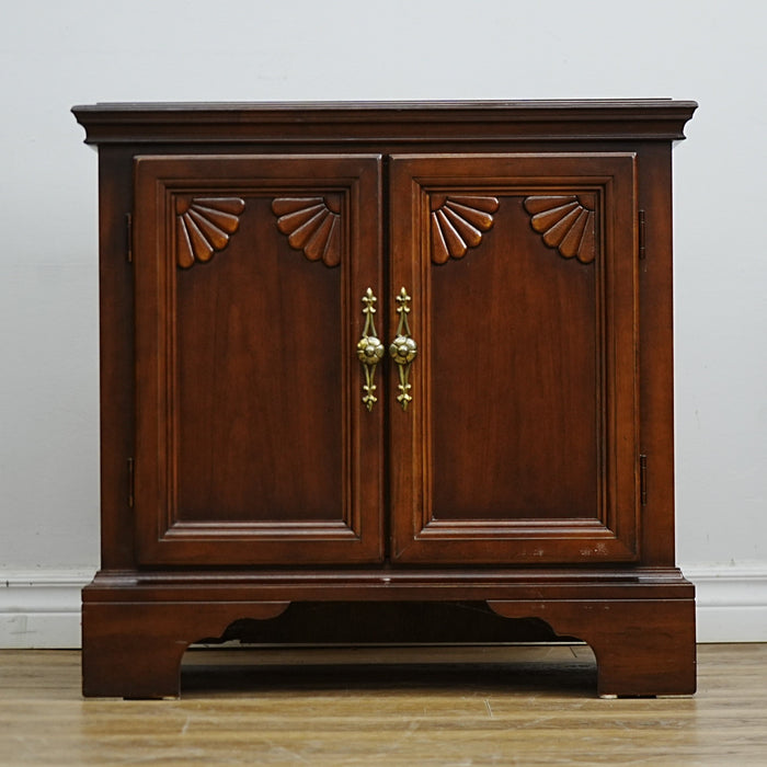 26x17x25-Inch Amber Wood Accent Nightstand Cabinet  – Carved Doors
