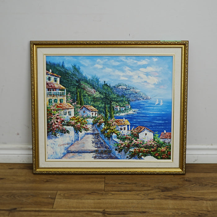 30×1×25–Inch Ornate Gold Framed Coastal Painting — Signed CHAPMAN