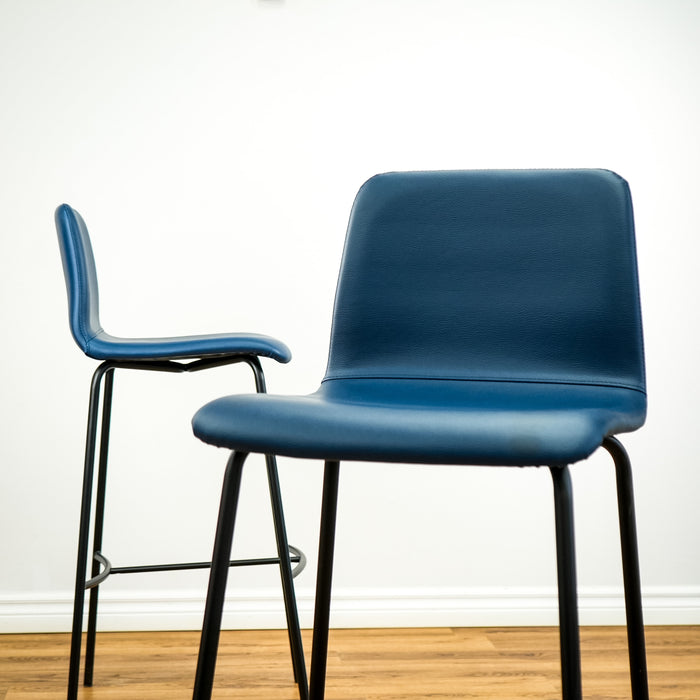 Blue Leather Barstools 42" H  (Set of 2)