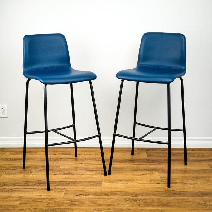 Blue Leather Barstools 42" H  (Set of 2)