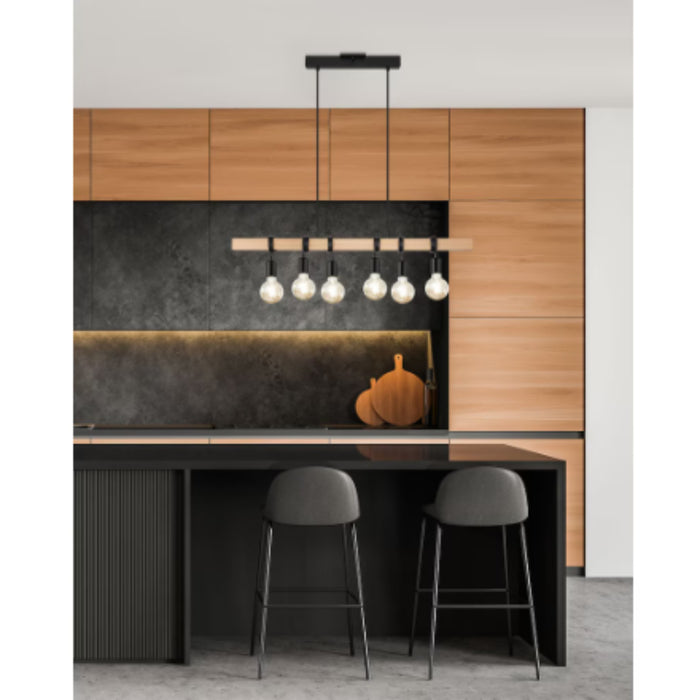 Kingswood 6-Light Pendant in Wood and Black Finish (204679A)