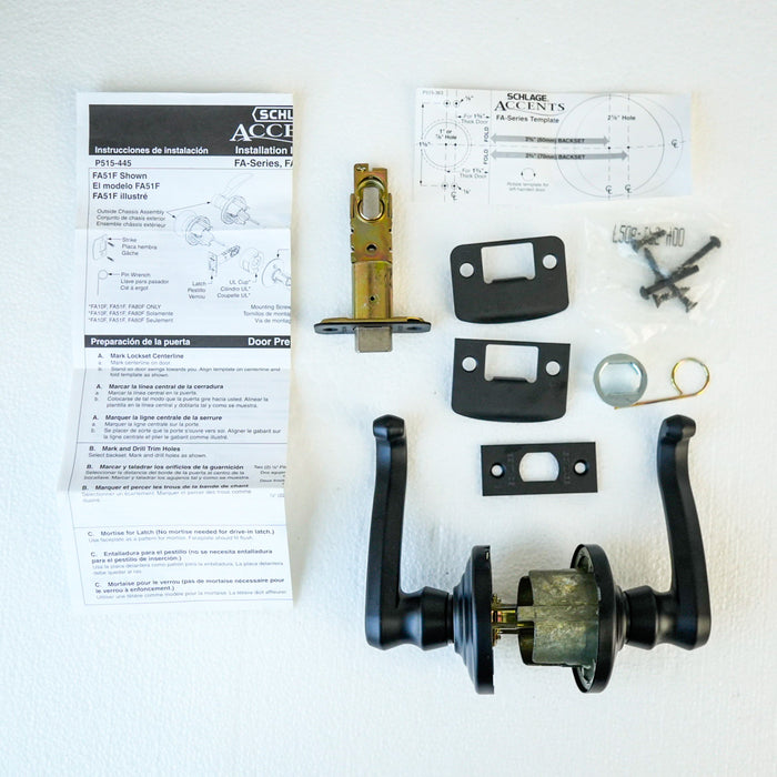 Schlage F10 CLT 622 Passage Lever – Callington Style, Matte Black