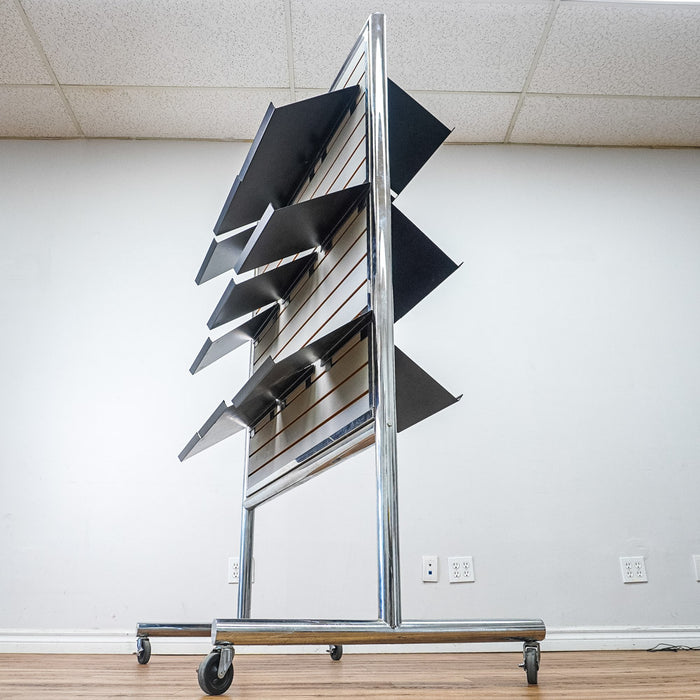 Metal Frame Rolling Slatwall with 9 Document Shelves Each Side