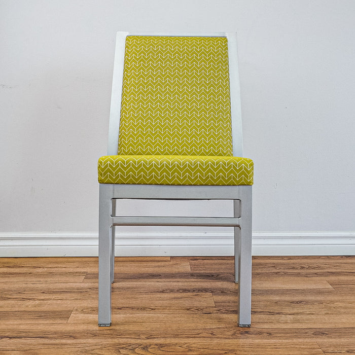 17‑Inch W Side Chair with Silver Metal Frame, Pale Green Pattern Upholstery