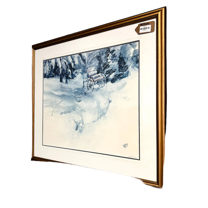 39x33-Inch Framed Artwork Winter Landscape Painting – Signed