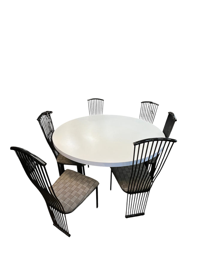 Modern White Round Dining Table W/ 6 Chairs