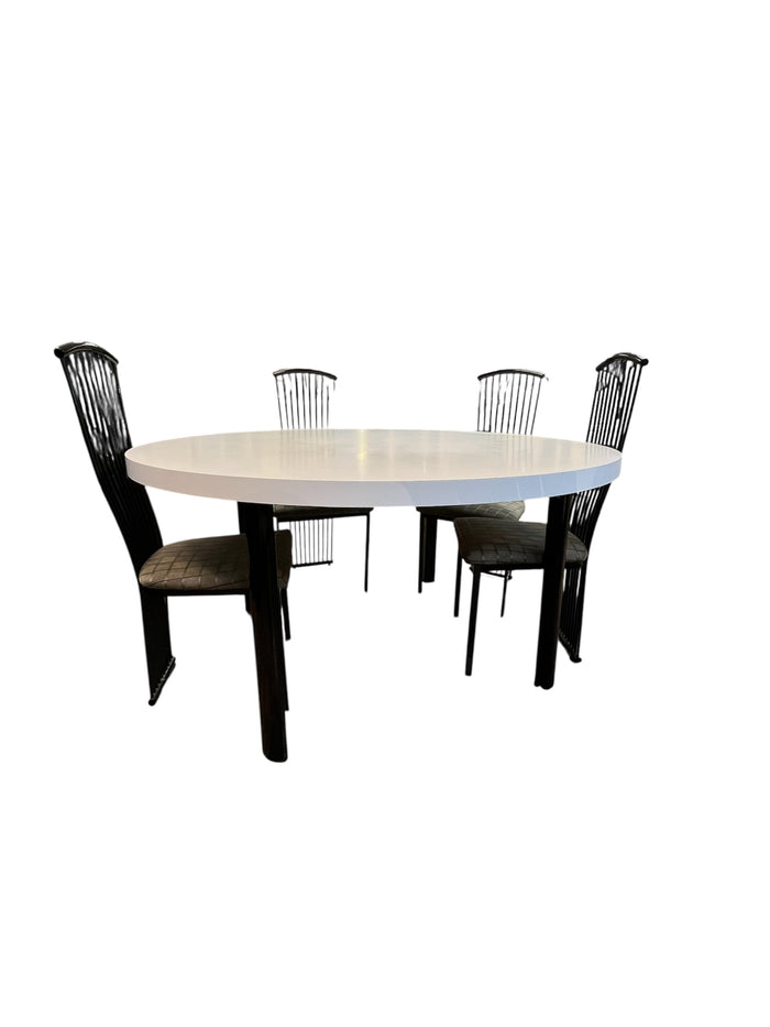 Modern White Round Dining Table W/ 6 Chairs