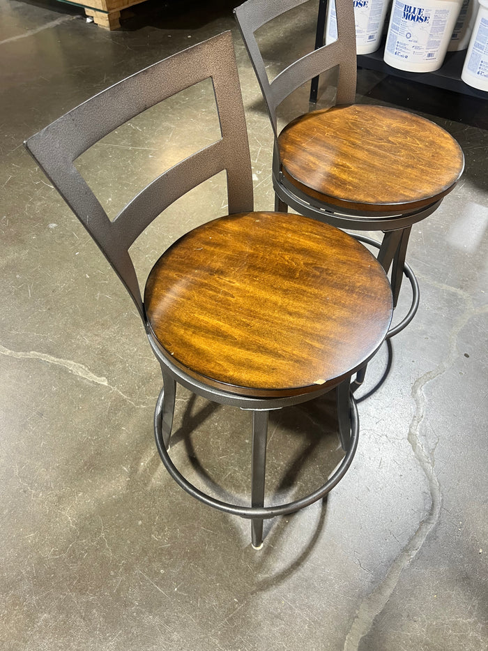 Industrial Wood & Metal Swivel Bar Stools - Set of 2