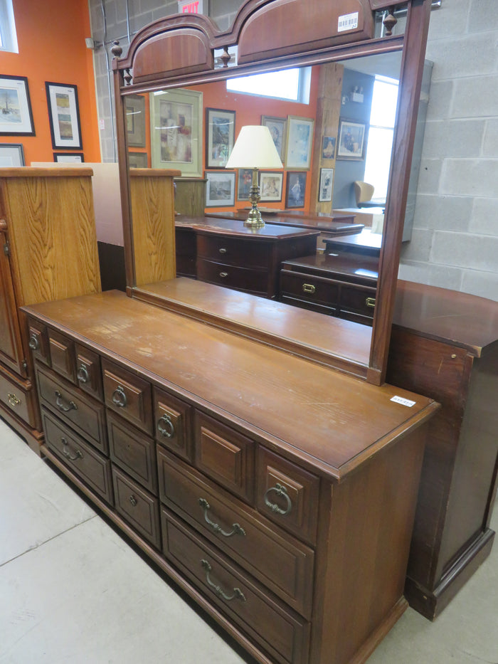 66"W 9-Drawer Vintage Wooden Dresser with Mirror