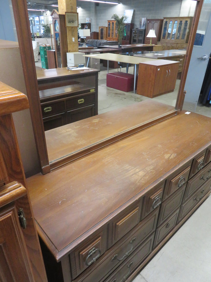66"W 9-Drawer Vintage Wooden Dresser with Mirror