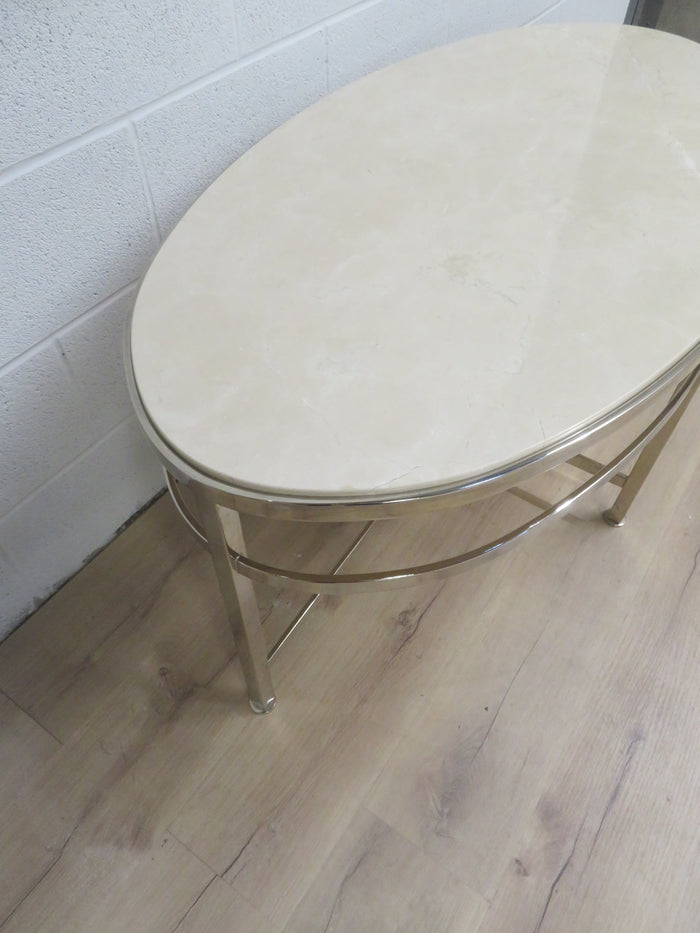48" Oval Coffee Table - Marble Top on Chrome Frame