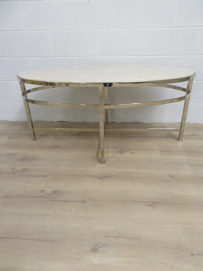 48" Oval Coffee Table - Marble Top on Chrome Frame