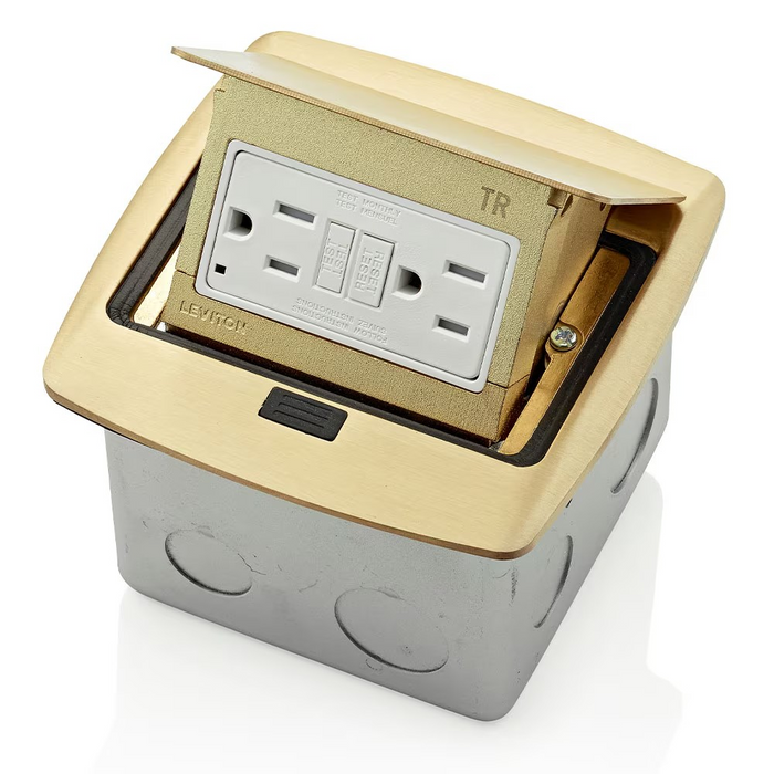 Pop-Up Floor Box with 15A Tamper-Resistant Self-Test GFCI Outlet Brass