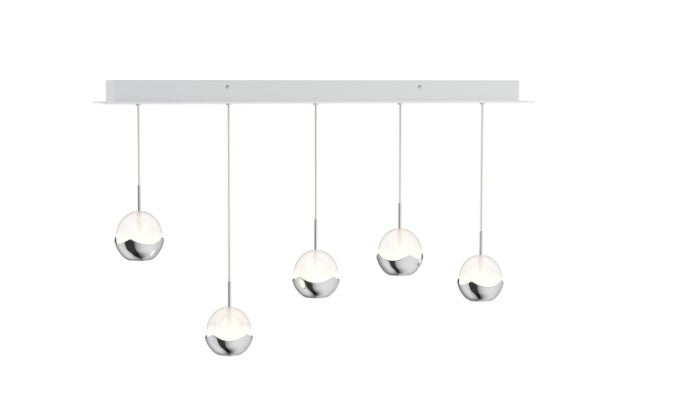 5 Light Chrome Integrated LED Pendant Light Fixture with Clear