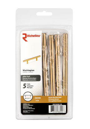 Richelieu (5-Pack) Washington Collection 3 3/4-inch (96 mm) Brushed Aurum Gold Modern Cabinet Bar Pull