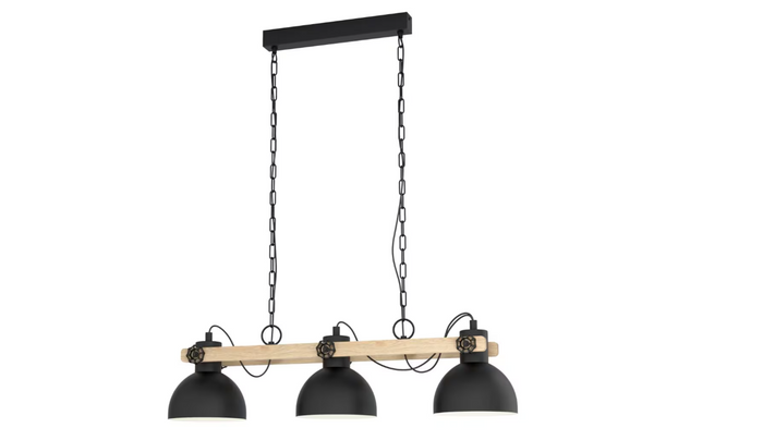 Lubenham Pendant Light 3L, Wood & Black Finish