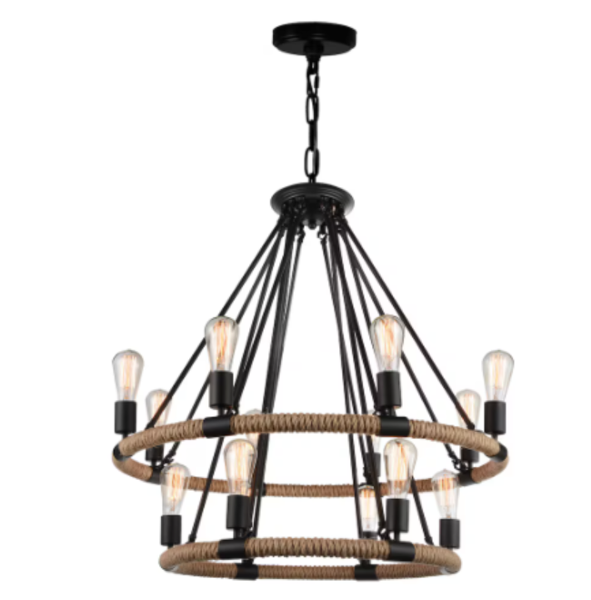 33 inch 14 Light Chandelier with Black Finish