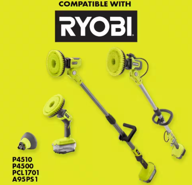 RYOBI 9 in. VORTEX Hard Bristle Brush Accessory for RYOBI Scrubber Tools