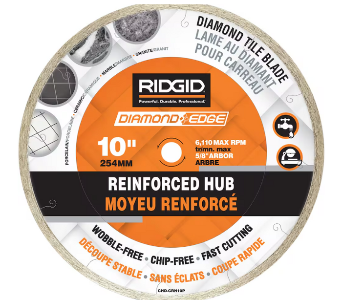 RIDGID 10-inch Continuous Rim Diamond Blade with Reinforced Hub