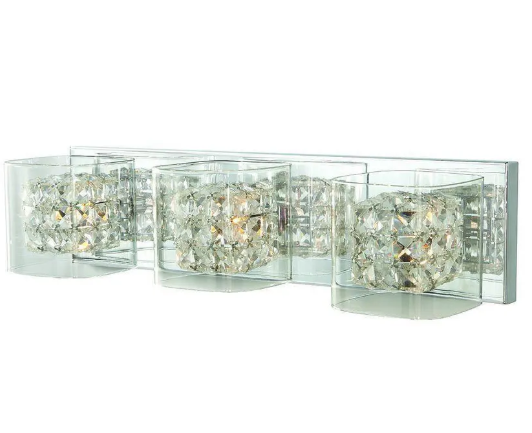 30.5-inch Halogen 4-Light Chrome Glam Crystal Bathroom Vanity Light with Cube Clear Glass