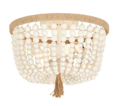 12-inch Off-White Beads Flushmount Ceiling Light Fixture