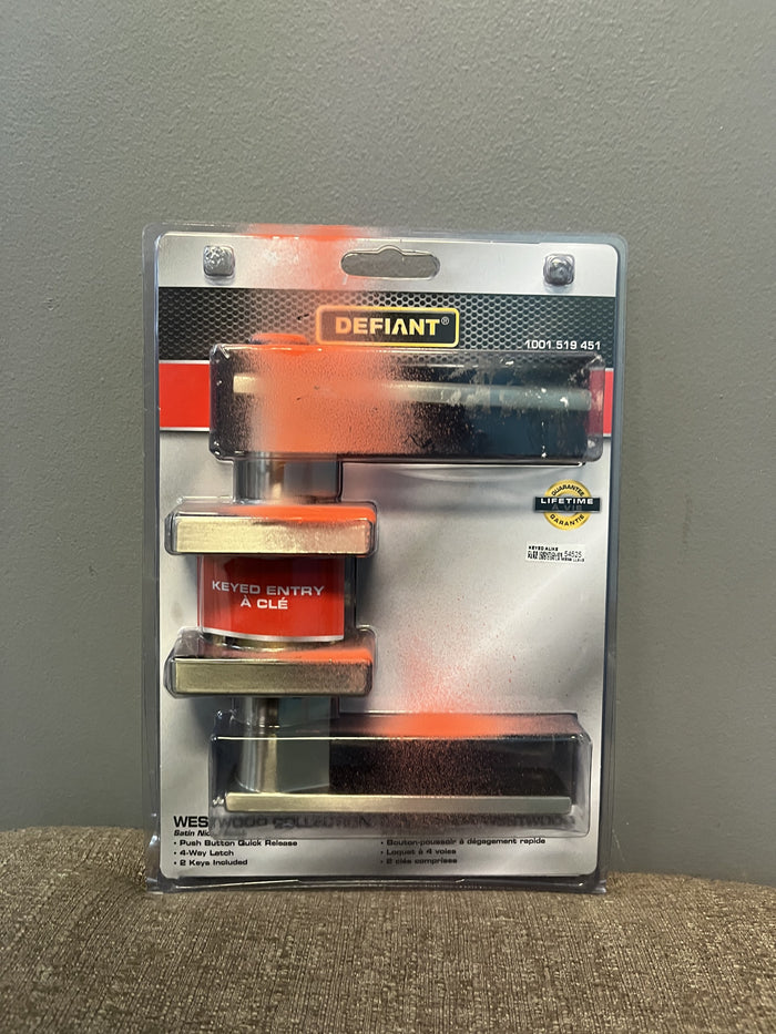 Westwood Satin Nickel Keyed Entry Door Lever with Square Rose