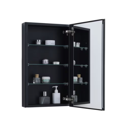 Surface Mount Medicine Cabinet with Reversible Mirrored Door in Matte Black