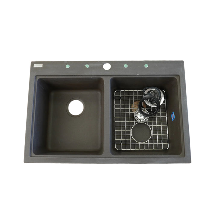 Granistone Kitchen Sink - 33 inch drop-in double bowl in black