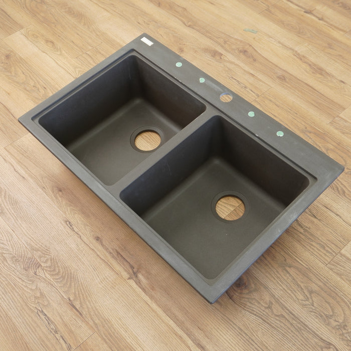 Granistone Kitchen Sink - 33 inch drop-in double bowl in black
