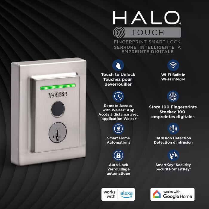 Weiser Halo Touch Satin Nickel Keyless Entry Smart Lock/Deadbolt